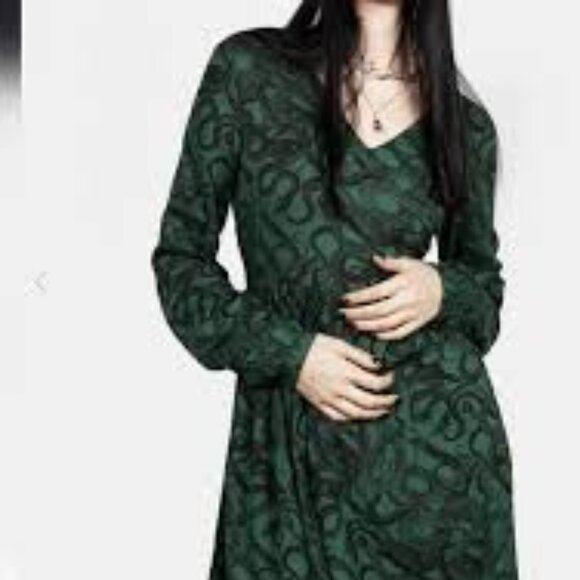 Disturbia Ophidia Mini Dress Green with Snake Print - Picture 2 of 10